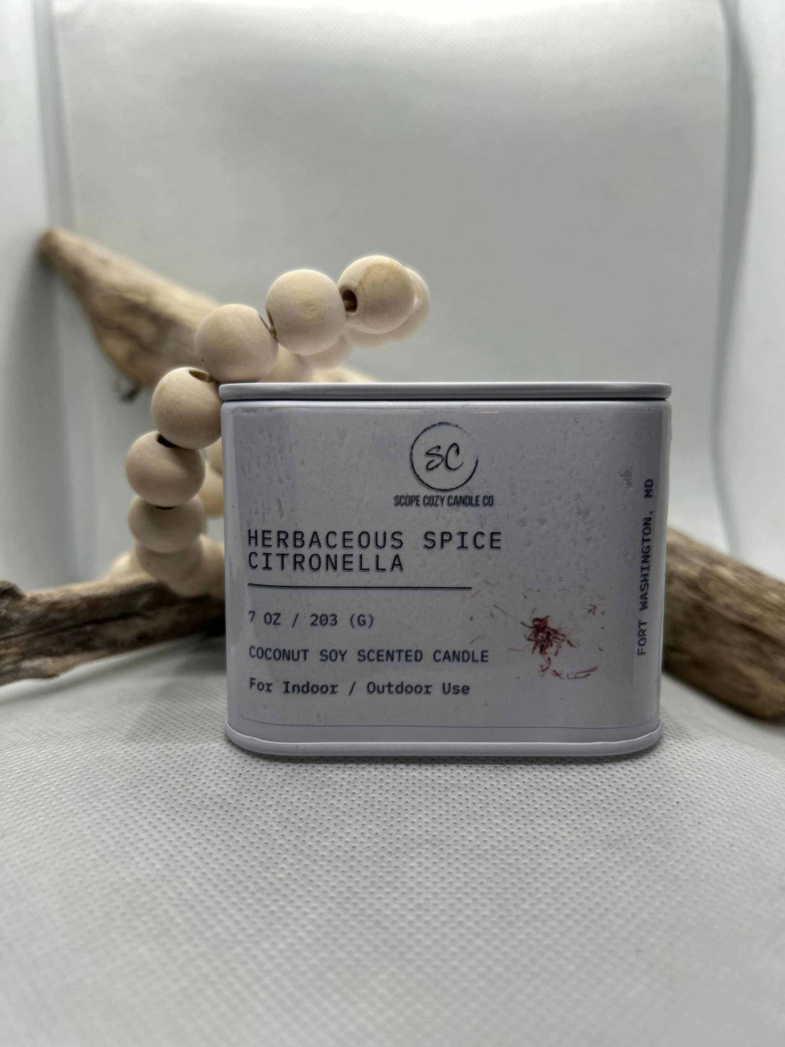 Herbaceous Spice Citronella 7 oz coconut soy scented candle for indoor and outdoor use with natural insect-repelling fragrance
