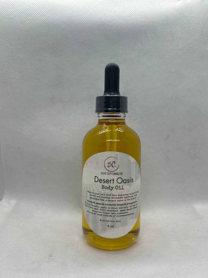 Desert Oasis Body Oil 4oz bottle with nourishing floral and earthy scent for hydration and skin softness