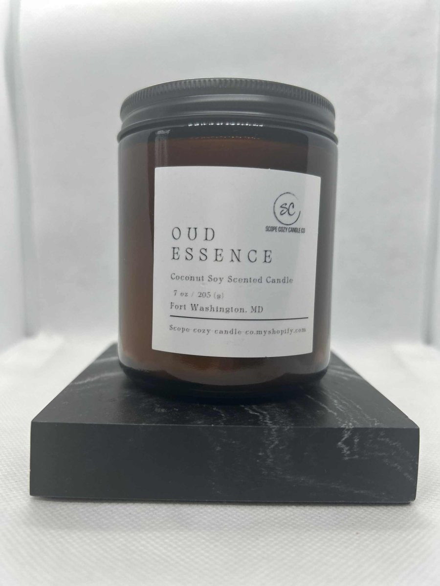 Oud Essence Coconut Soy Scented Candle 7 oz Scope Cozy Candle & Co
